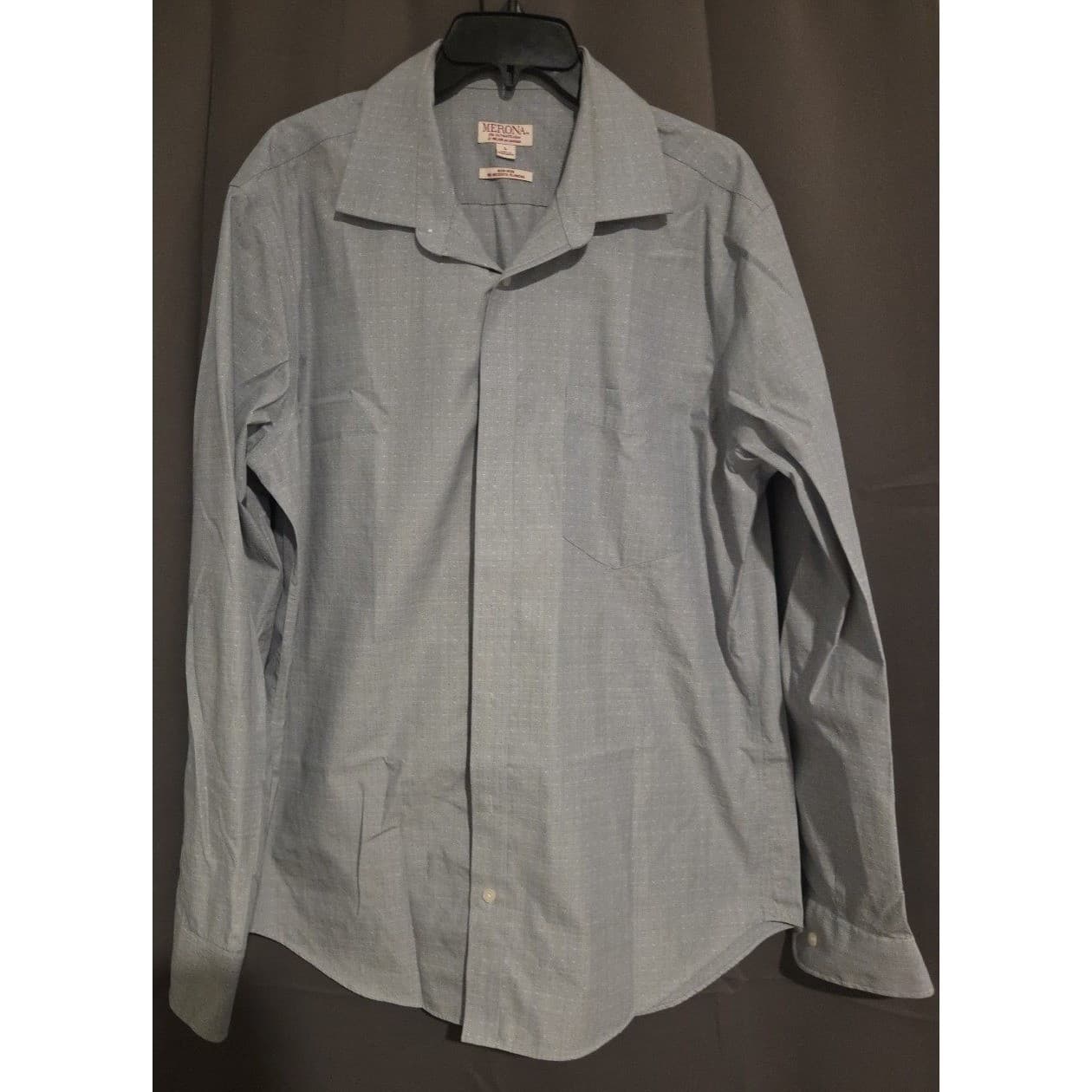 Merona Non-Iron Dobby Button Down, Light Blue Long Sleeve Shirt, Men's Large - Thumbnail 3