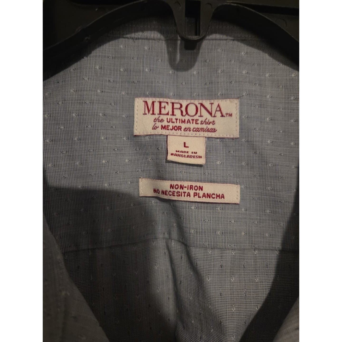 Merona Non-Iron Dobby Button Down, Light Blue Long Sleeve Shirt, Men's Large - Thumbnail 5