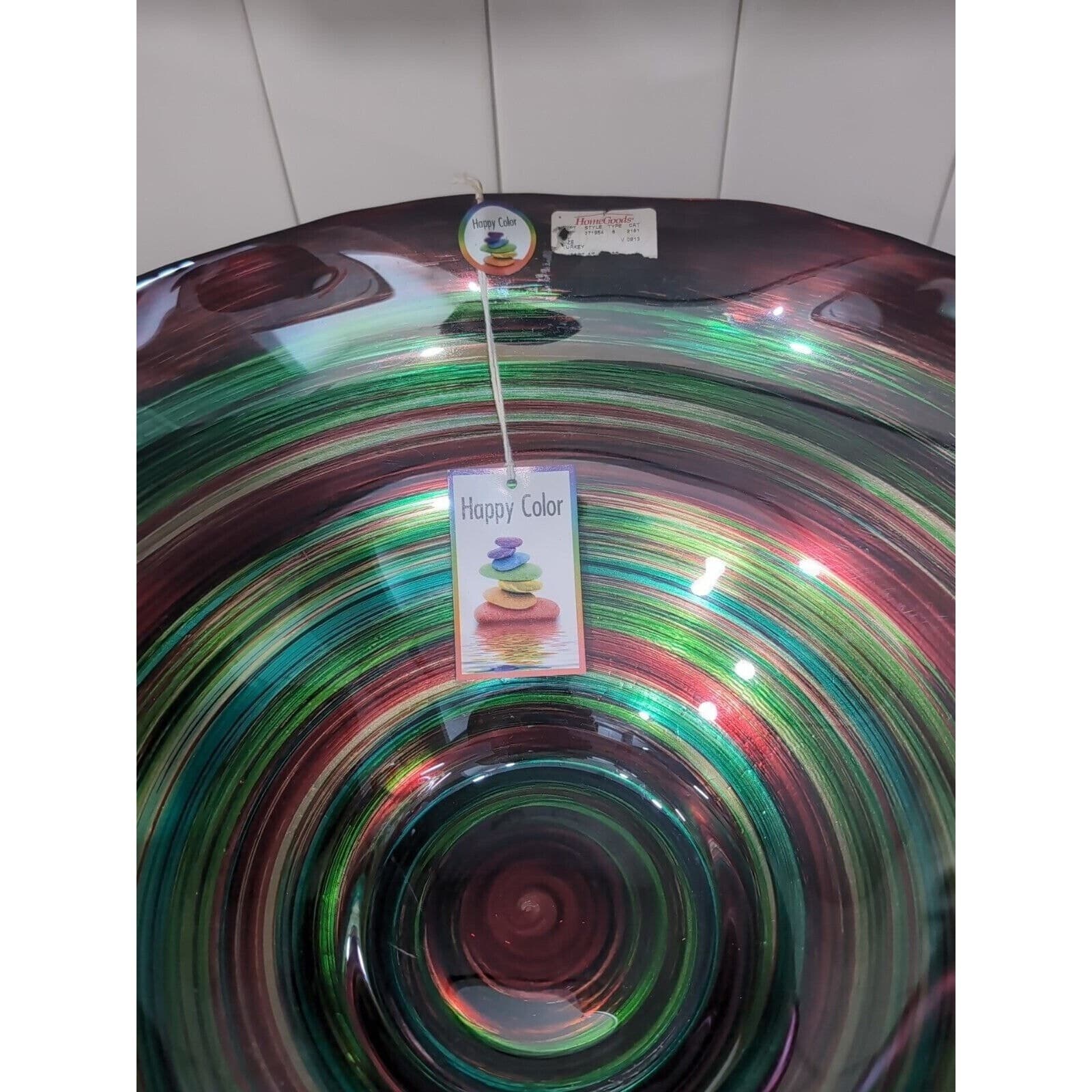 Hand Decorated Large Glass Bowl, Happy Color Glass Bowl, 17.5" D, Turkish Made - Thumbnail 2