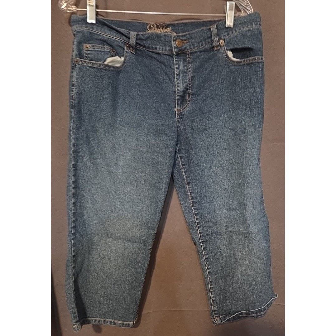 Duplex by Tyte Denim Capri Jeans, Woman's Size 12, Medium Wash Embroidered Blue - Thumbnail 3