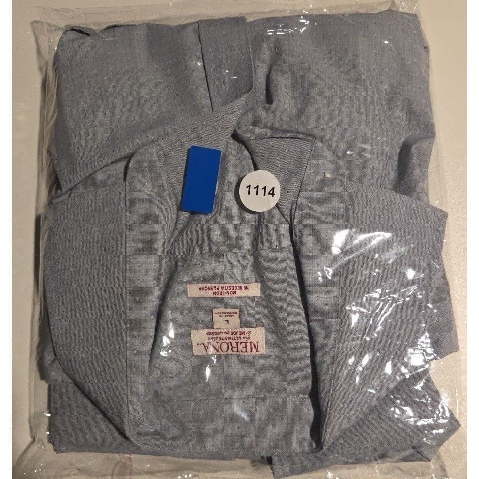 Merona Non-Iron Dobby Button Down, Light Blue Long Sleeve Shirt, Men's Large - Thumbnail 8