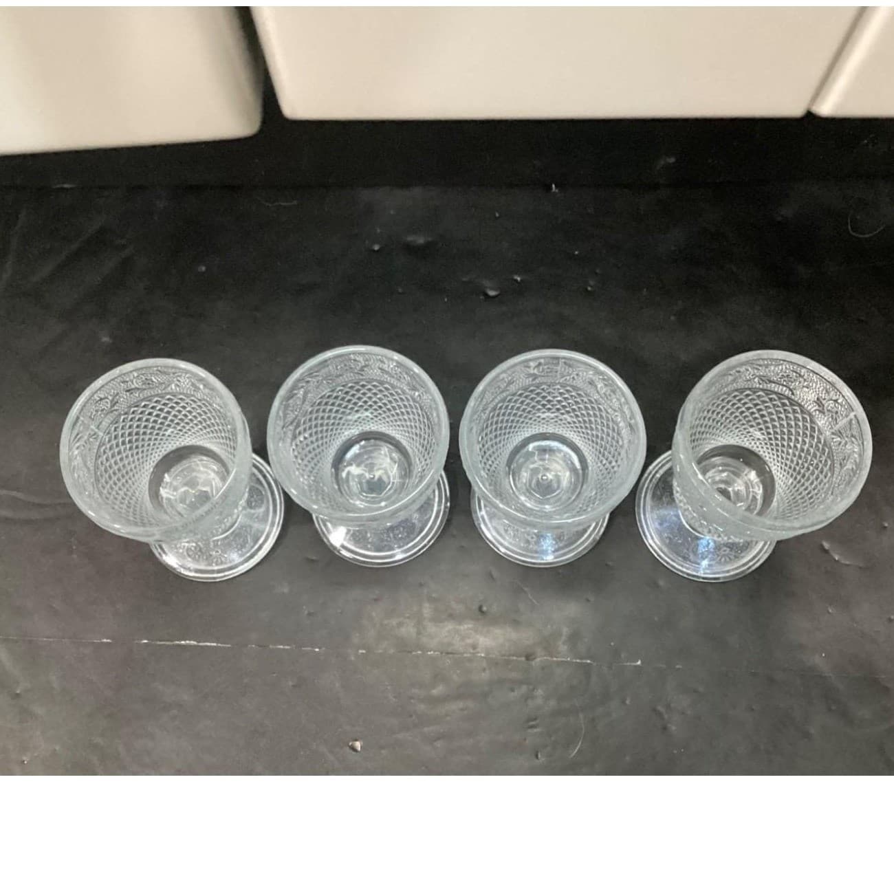 American Provincial Wine Glasses, Set of 4, VIntage Diamond Point Scroll Design - Thumbnail 4