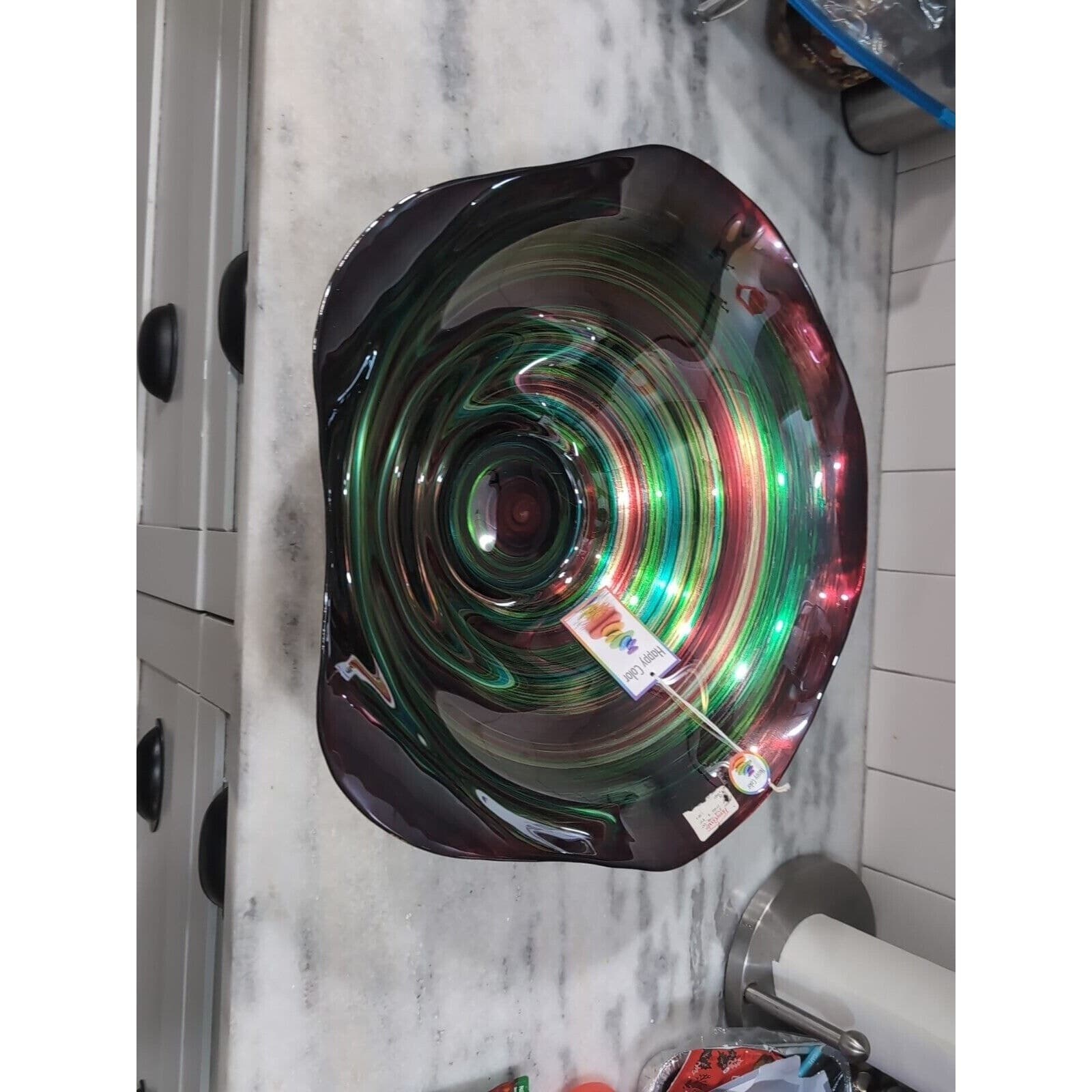 Hand Decorated Large Glass Bowl, Happy Color Glass Bowl, 17.5" D, Turkish Made - Thumbnail 4