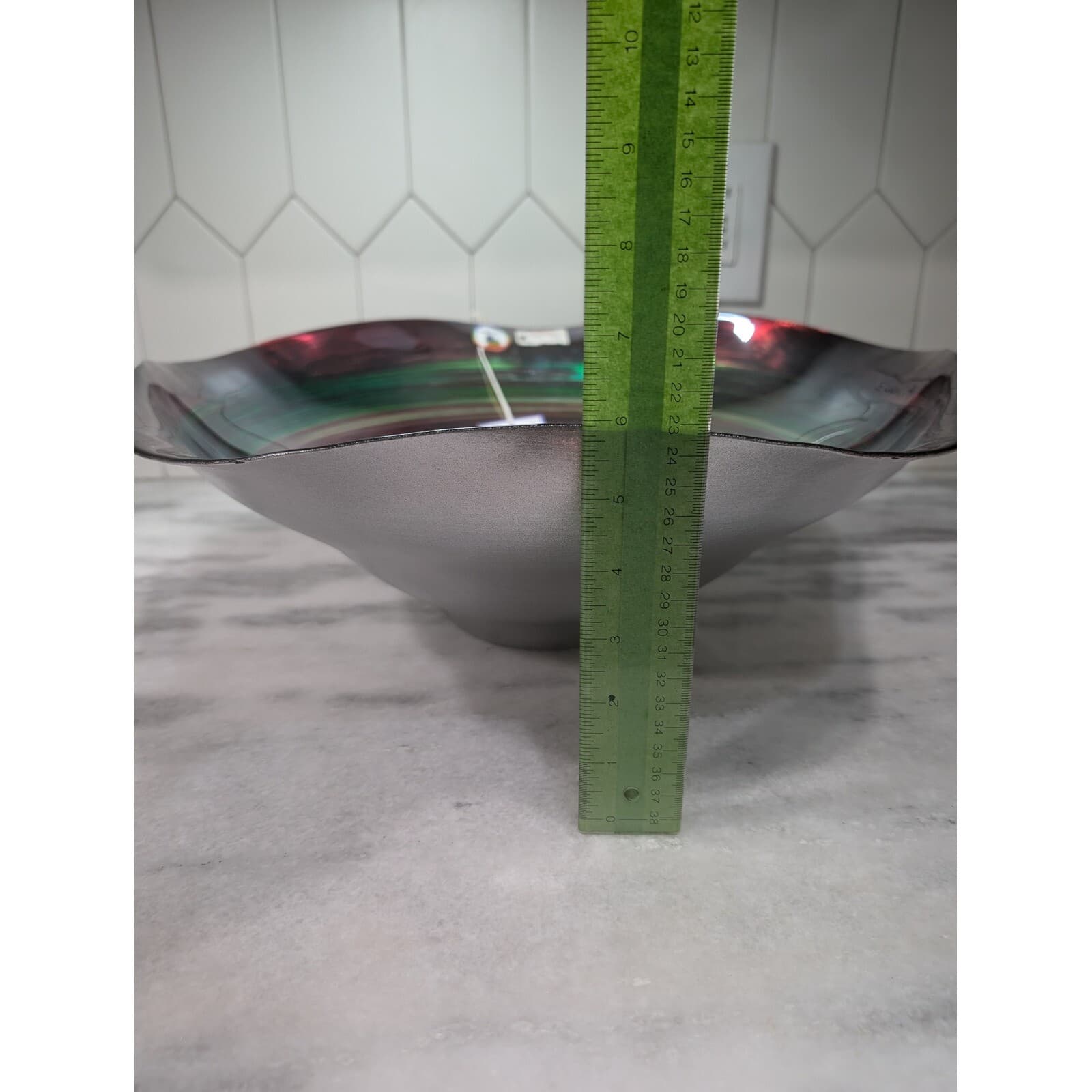 Hand Decorated Large Glass Bowl, Happy Color Glass Bowl, 17.5" D, Turkish Made - Thumbnail 10