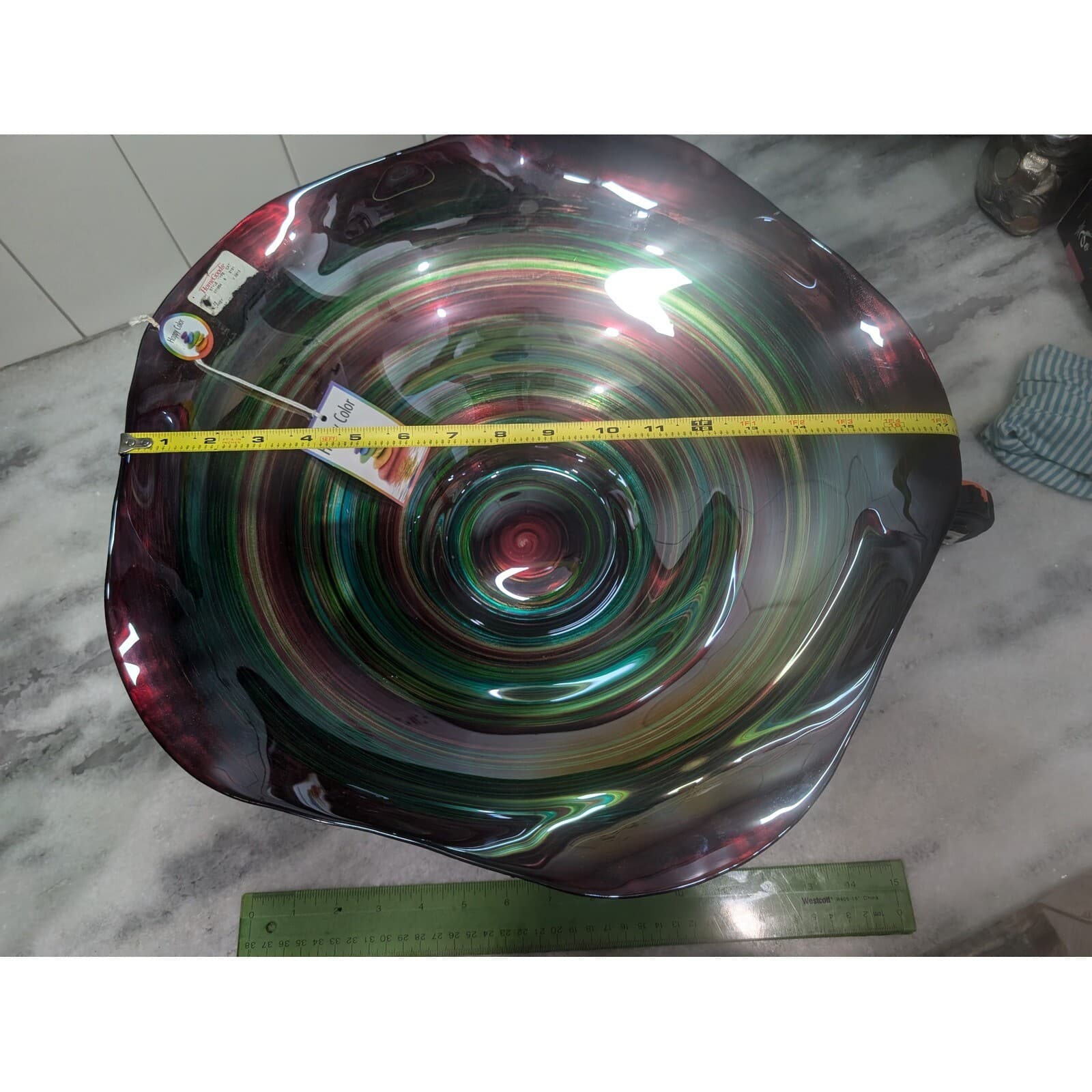 Hand Decorated Large Glass Bowl, Happy Color Glass Bowl, 17.5" D, Turkish Made - Thumbnail 11