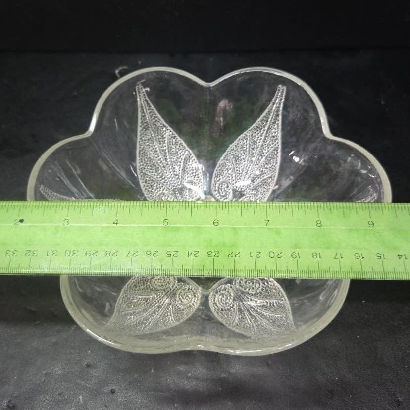 Indiana Glass Clear Trinket Dish, Vintage Leaf Design Candy Bowl, Centerpiece - Thumbnail 5