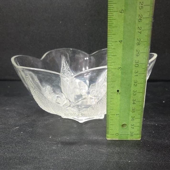Indiana Glass Clear Trinket Dish, Vintage Leaf Design Candy Bowl, Centerpiece - Thumbnail 6