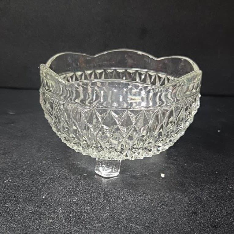 Indiana Glass Diamond Point Candy Dish, Vintage Footed Clear Bowl, Centerpiece - Thumbnail 2