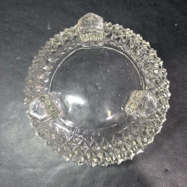 Indiana Glass Diamond Point Candy Dish, Vintage Footed Clear Bowl, Centerpiece - Thumbnail 4