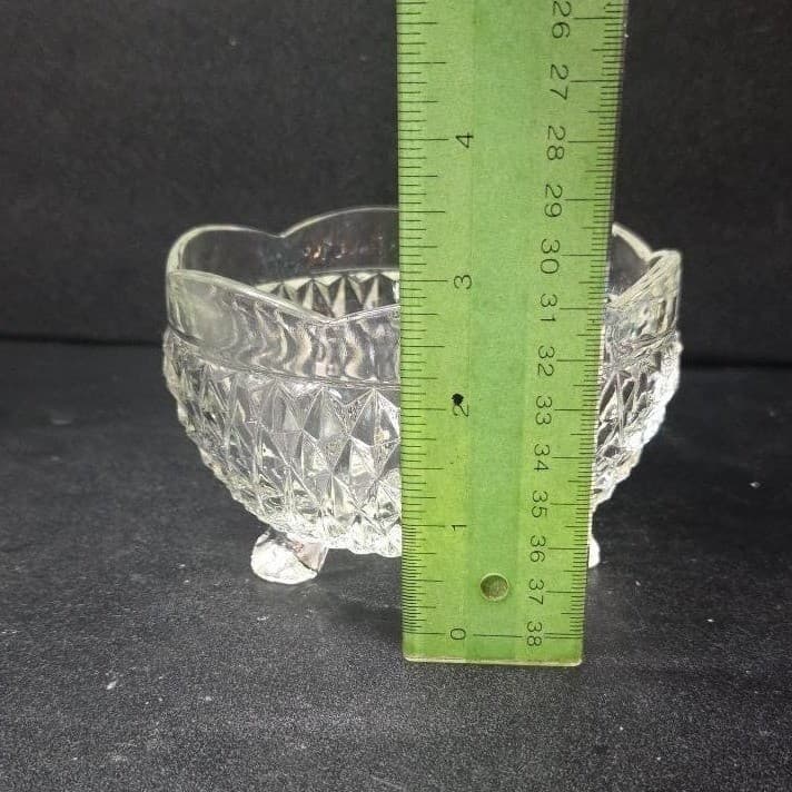 Indiana Glass Diamond Point Candy Dish, Vintage Footed Clear Bowl, Centerpiece - Thumbnail 5