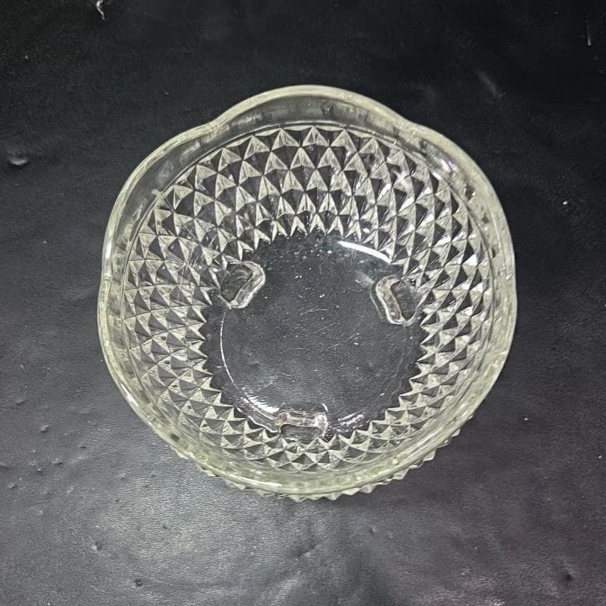 Indiana Glass Diamond Point Candy Dish, Vintage Footed Clear Bowl, Centerpiece - Thumbnail 3