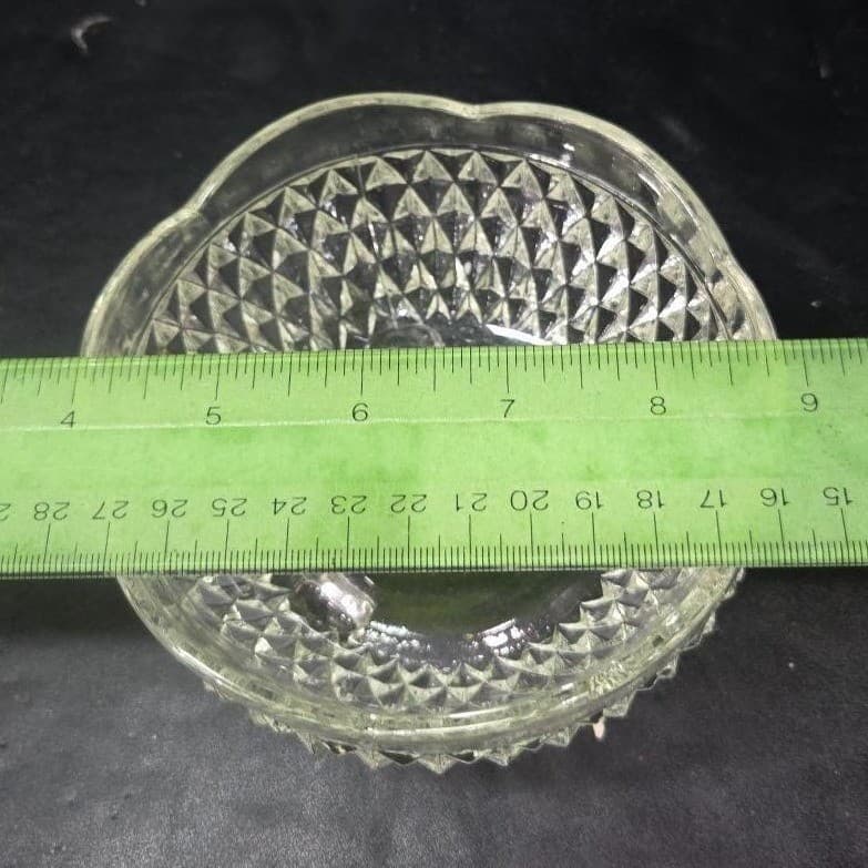 Indiana Glass Diamond Point Candy Dish, Vintage Footed Clear Bowl, Centerpiece - Thumbnail 6