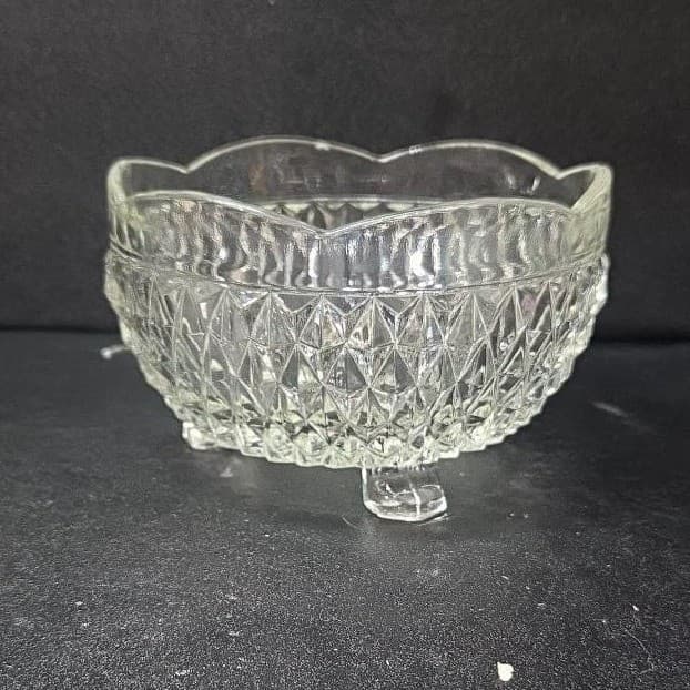 Indiana Glass Diamond Point Candy Dish, Vintage Footed Clear Bowl, Centerpiece - Thumbnail 10