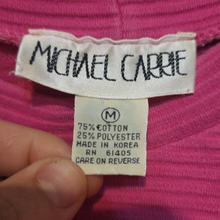 Michael Carrie Vintage Ribbed Hot Pink 3/4 Sleeve Crew Neck, Woman's Medium Top - Thumbnail 5