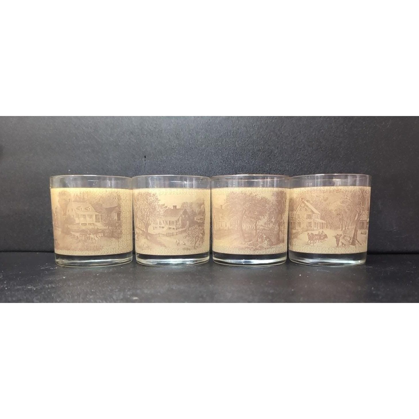 Currier & Ives Homestead Seasons Rock Glasses, Set of 4, Tumblers, Home Barware - Thumbnail 9
