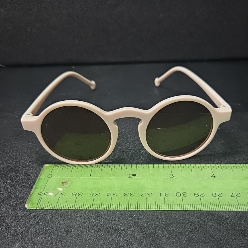 Kids Round Retro Sunglasses, Matte Cream, Vintage Style, UV Protection - Thumbnail 2