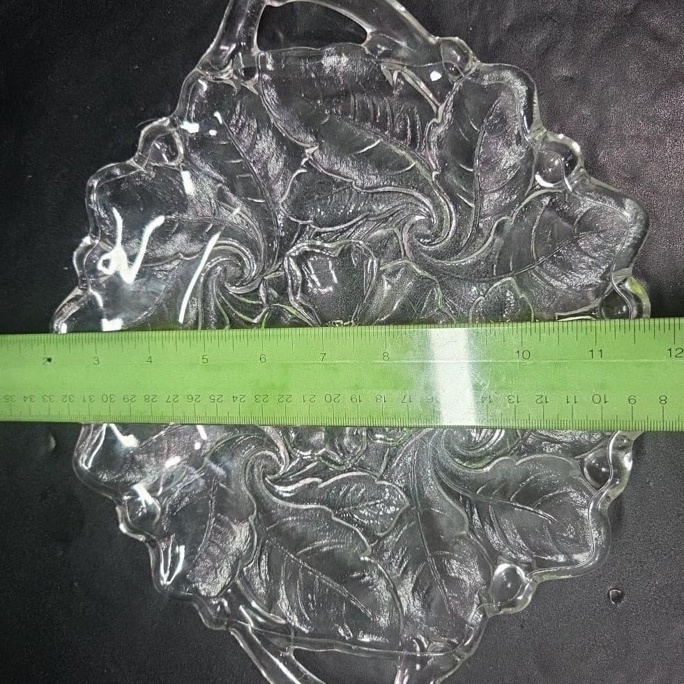 Indiana Glass Handled Serving Tray, Vtg Embossed Wild Roses Design, Centerpiece - Thumbnail 6