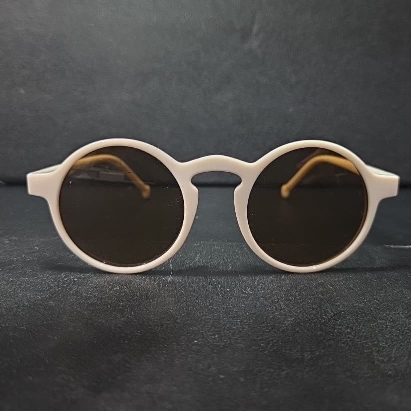 Kids Round Retro Sunglasses, Matte Cream, Vintage Style, UV Protection - Thumbnail 3