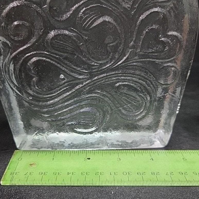 Blenko Glass Twisted Hearts Bookends, Set of 2, Vintage Clear Art Block Dividers - Thumbnail 3