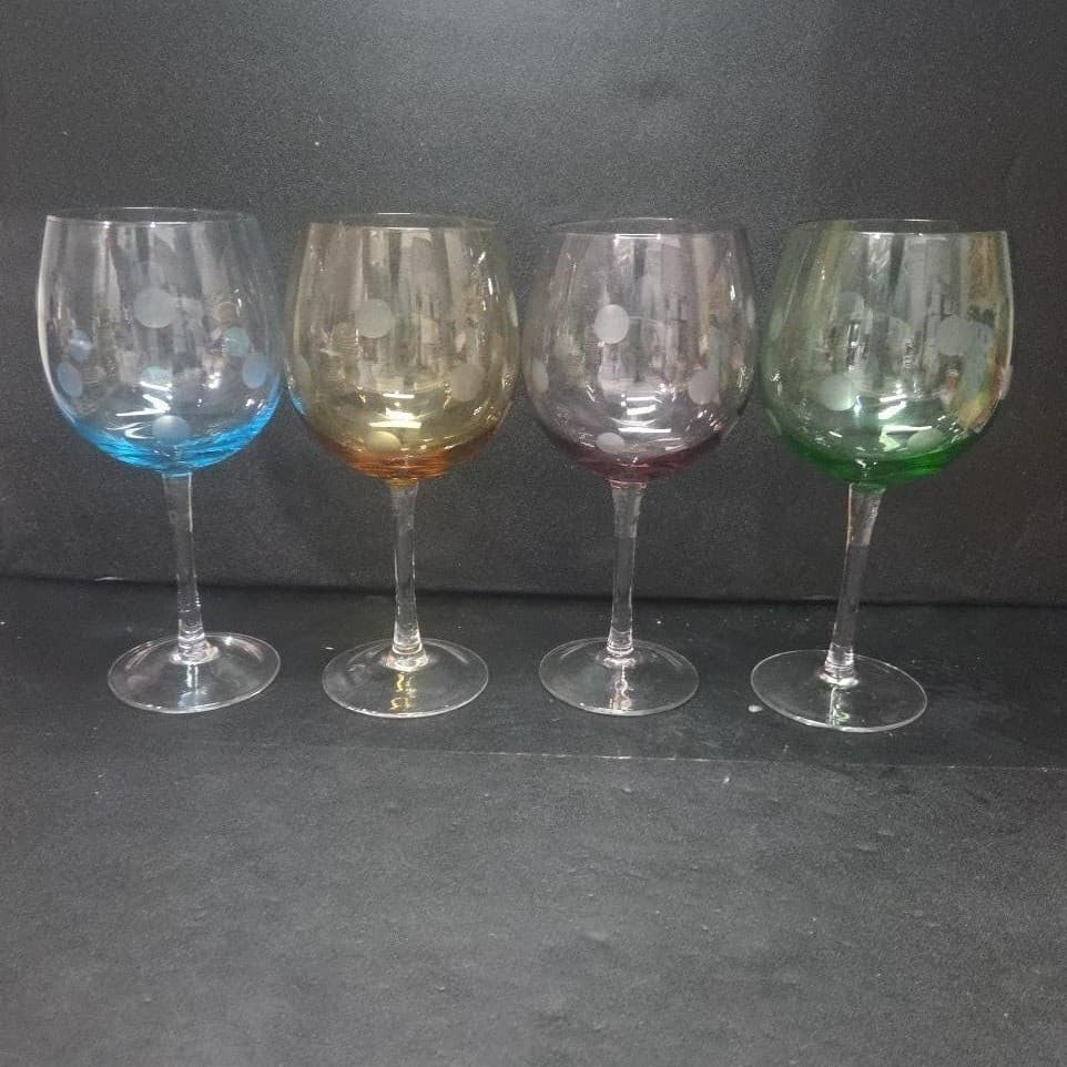 Artland Polka Dot Balloon Wine Glasses Set of 4, Multicolored Stemware Drinkware - Thumbnail 5