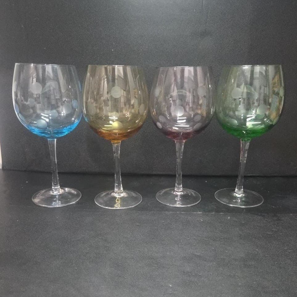Artland Polka Dot Balloon Wine Glasses Set of 4, Multicolored Stemware Drinkware - Thumbnail 2