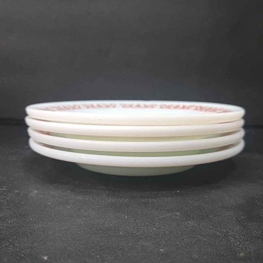 Anchor Hocking Milk Glass Salad Plates #947, Set of 4, Copper Filigree Design - Thumbnail 9