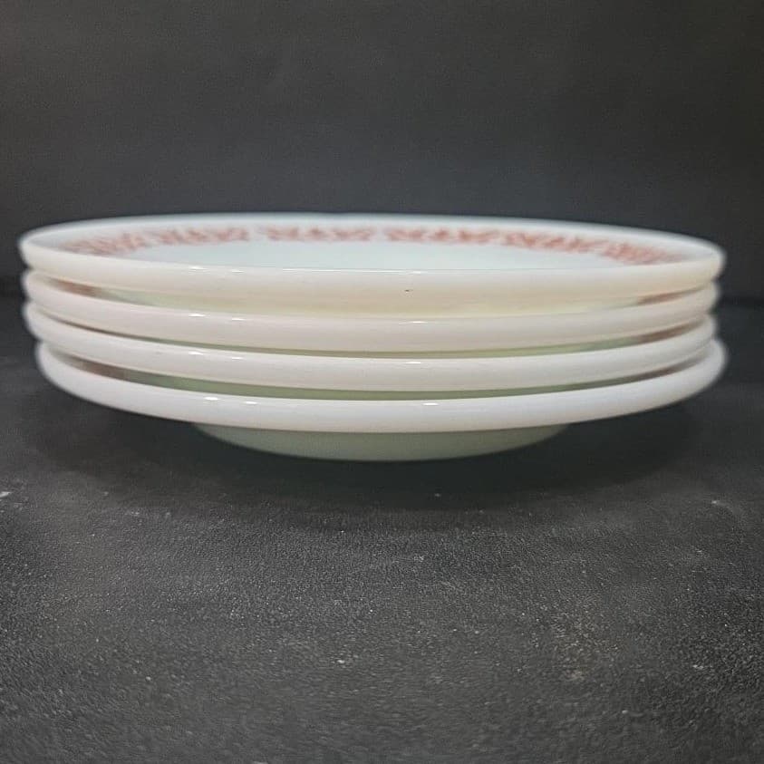 Anchor Hocking Milk Glass Salad Plates #947, Set of 4, Copper Filigree Design - Thumbnail 7