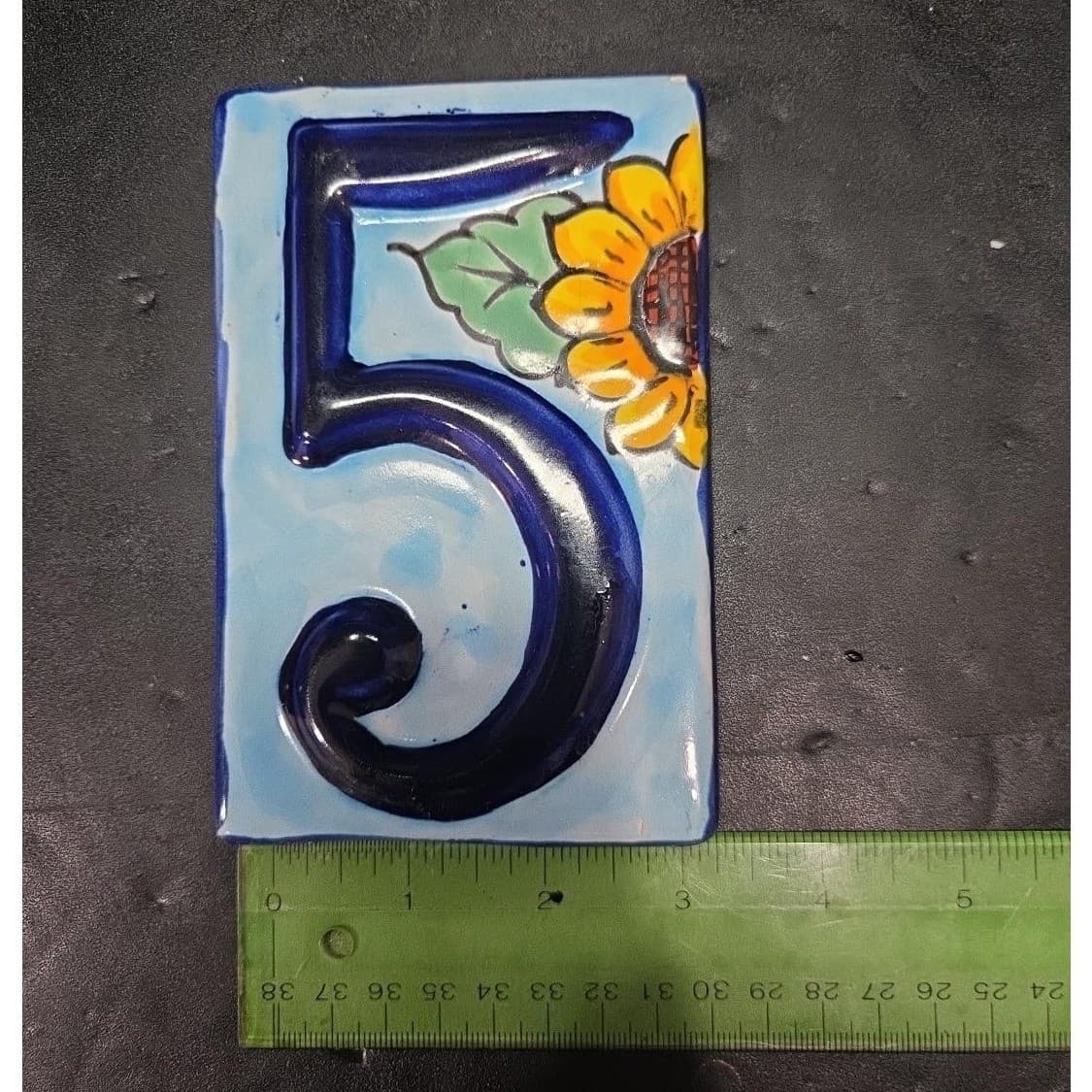 Talavera Sunflower House Number Tile, High Relief #5, Mexican Address Plaque - Thumbnail 4