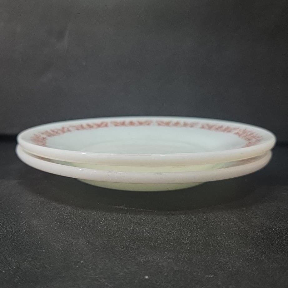 Anchor Hocking Milk Glass Salad Plates #947, Set of 2 Copper Filigree Dinnerware - Thumbnail 8