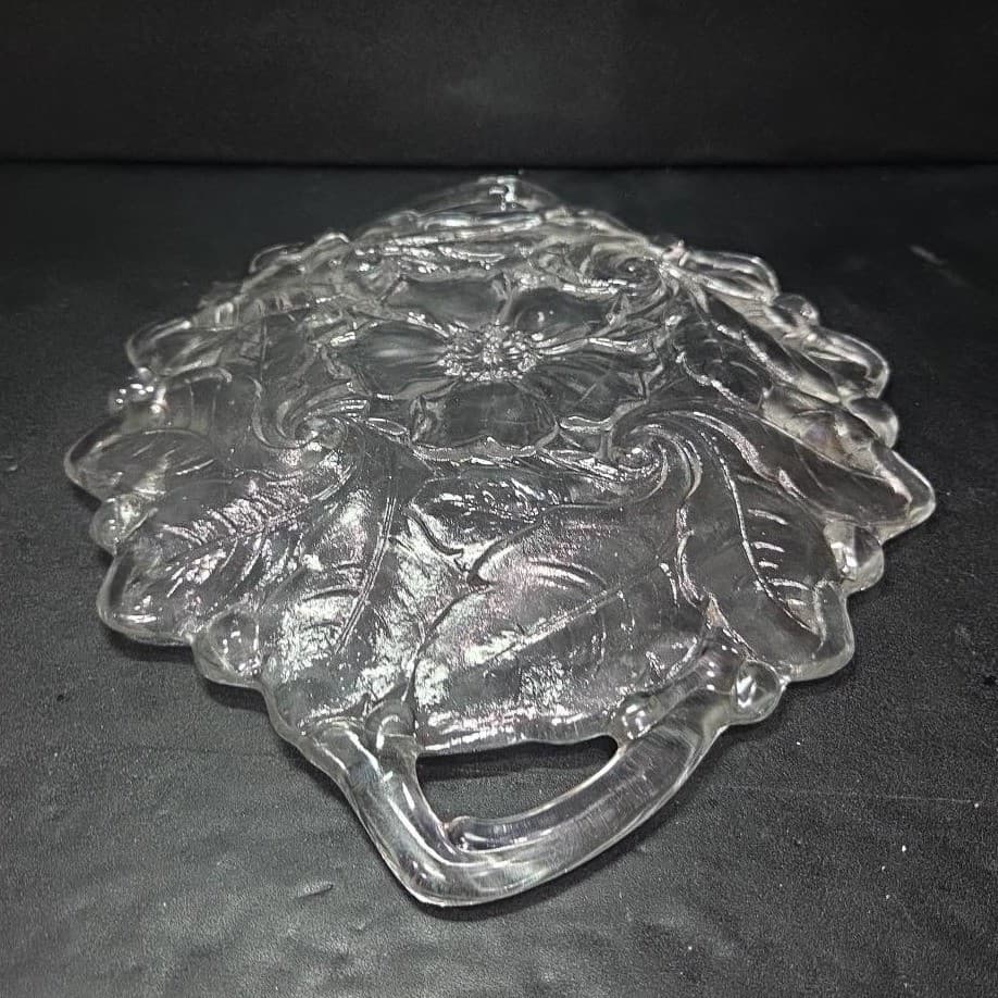 Indiana Glass Handled Serving Tray, Vtg Embossed Wild Roses Design, Centerpiece - Thumbnail 9