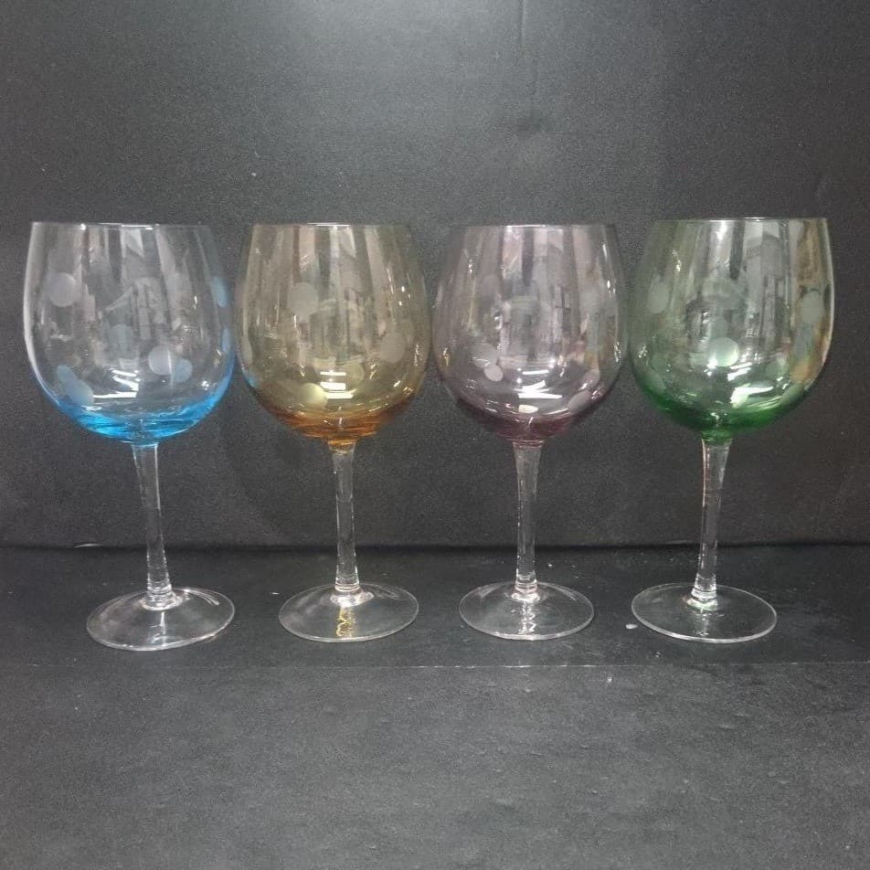 Artland Polka Dot Balloon Wine Glasses Set of 4, Multicolored Stemware Drinkware - Thumbnail 3