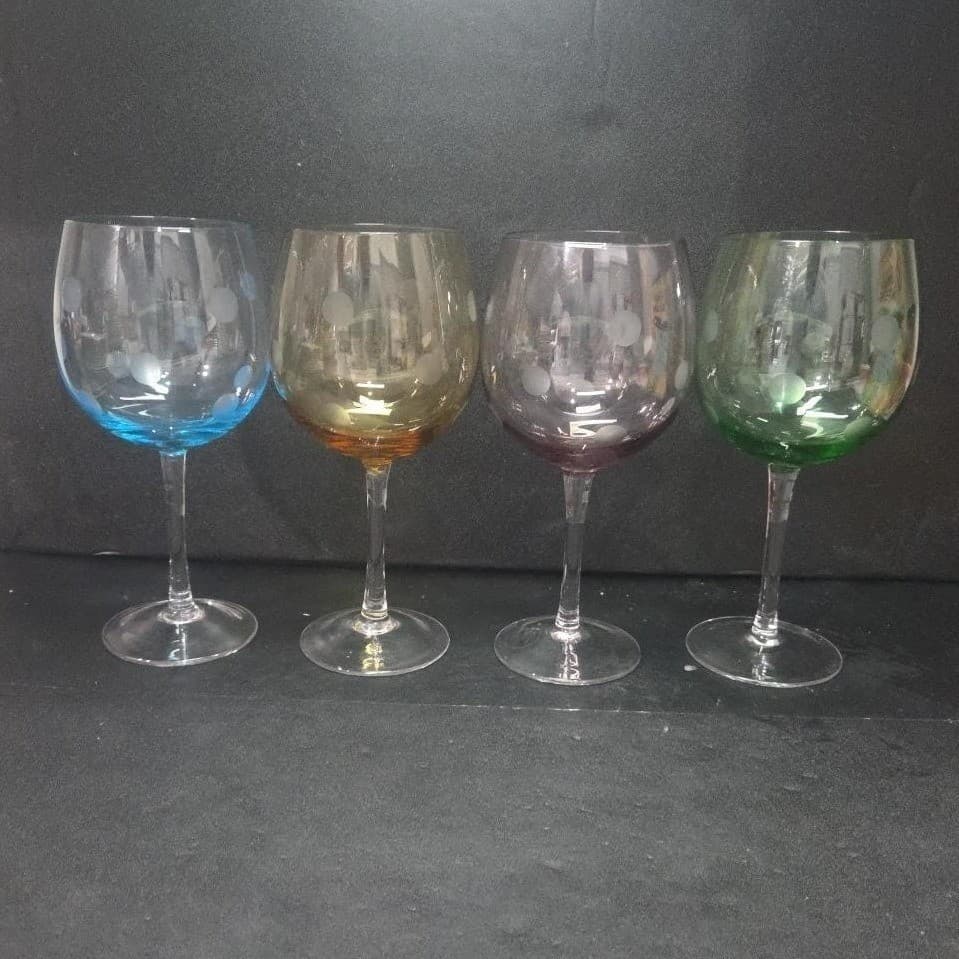 Artland Polka Dot Balloon Wine Glasses Set of 4, Multicolored Stemware Drinkware - Thumbnail 4