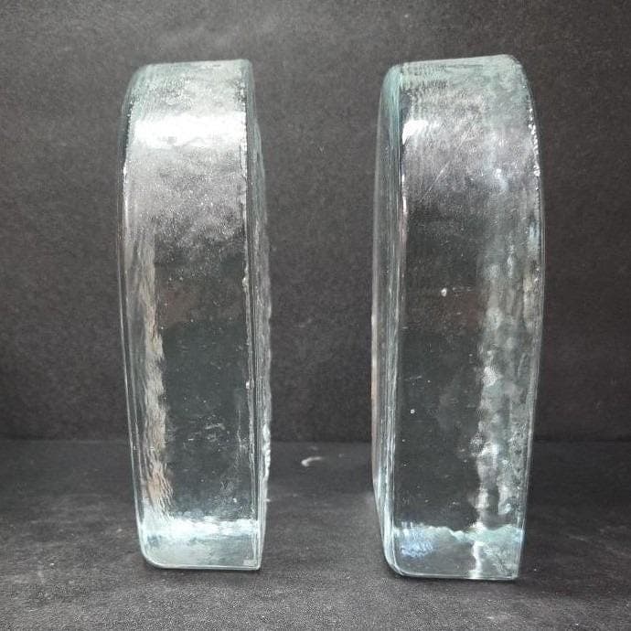 Blenko Glass Twisted Hearts Bookends, Set of 2, Vintage Clear Art Block Dividers - Thumbnail 8
