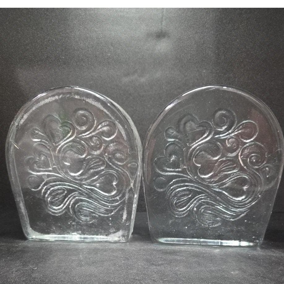 Blenko Glass Twisted Hearts Bookends, Set of 2, Vintage Clear Art Block Dividers - Thumbnail 7