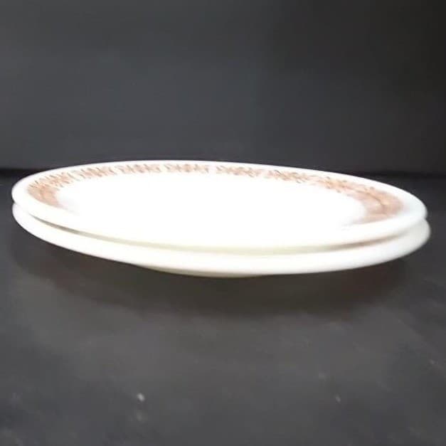 Pyrex Milk Glass Salad Plates, Set of 2, Vtg Copper Filigree Design Dinnerware - Thumbnail 10