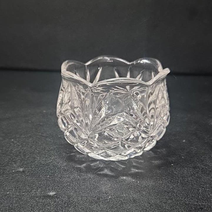 Crystal Clear Pineapple Design Candleholder, Vintage Diamond Pressed Glass - Thumbnail 5