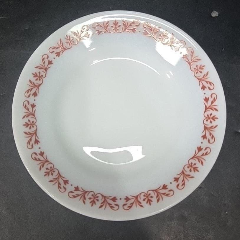 Anchor Hocking Milk Glass Salad Plates #947, Set of 2 Copper Filigree Dinnerware - Thumbnail 3