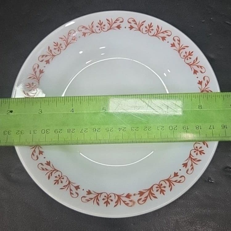 Anchor Hocking Milk Glass Salad Plates #947, Set of 4, Copper Filigree Design - Thumbnail 6
