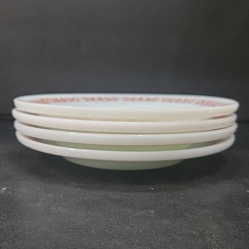 Anchor Hocking Milk Glass Salad Plates #947, Set of 4, Copper Filigree Design - Thumbnail 8