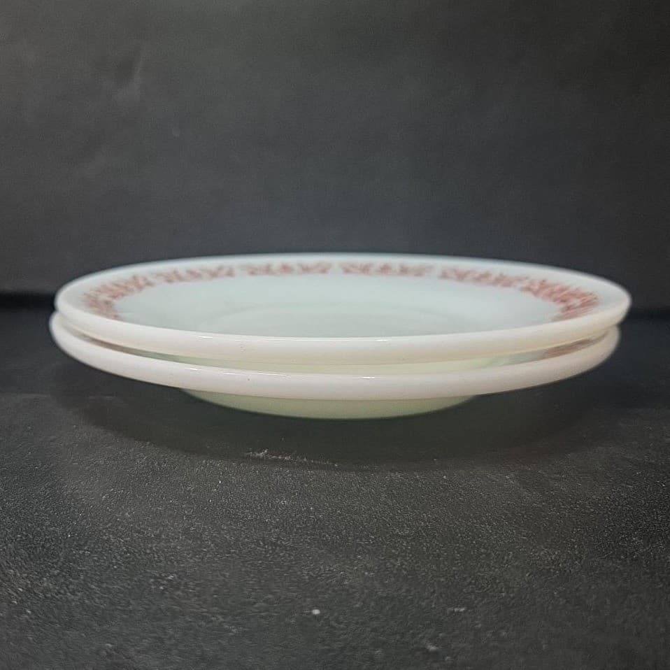 Anchor Hocking Milk Glass Salad Plates #947, Set of 2 Copper Filigree Dinnerware - Thumbnail 9