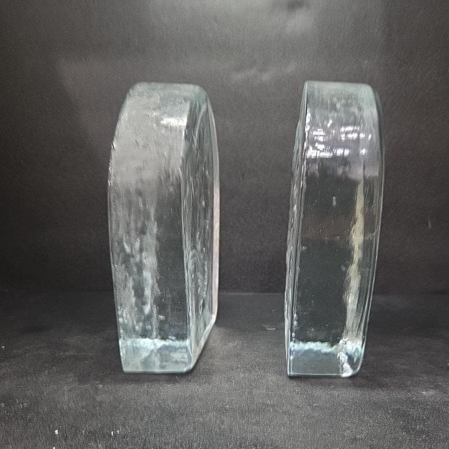 Blenko Glass Twisted Hearts Bookends, Set of 2, Vintage Clear Art Block Dividers - Thumbnail 6