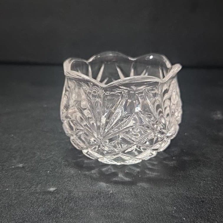 Crystal Clear Pineapple Design Candleholder, Vintage Diamond Pressed Glass - Thumbnail 3