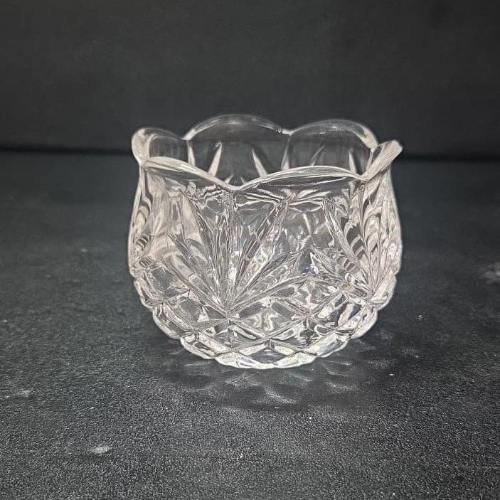 Crystal Clear Pineapple Design Candleholder, Vintage Diamond Pressed Glass - Thumbnail 4