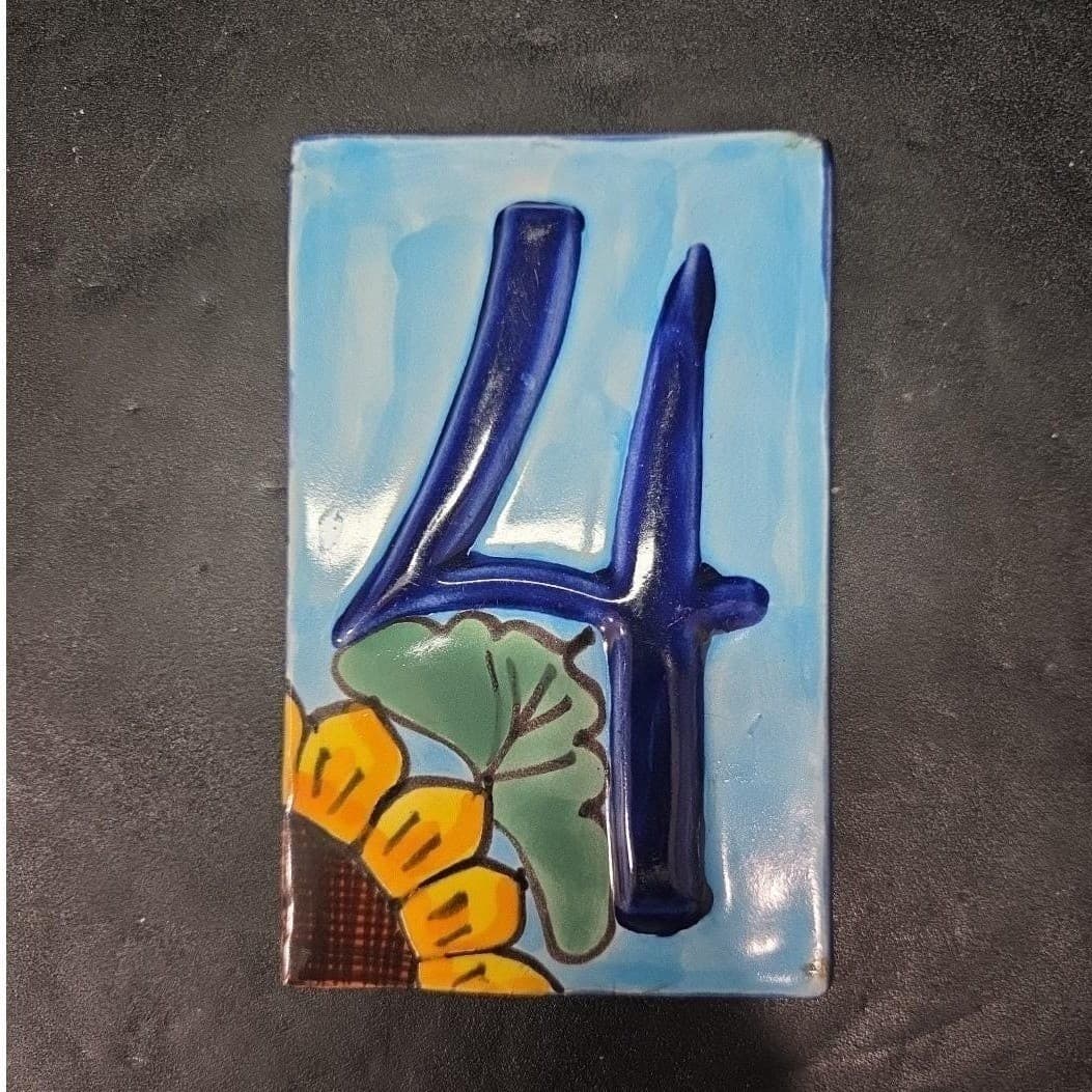 Talavera Sunflower House Number Tile, High Relief #4, Mexican Address Plaque - Thumbnail 2