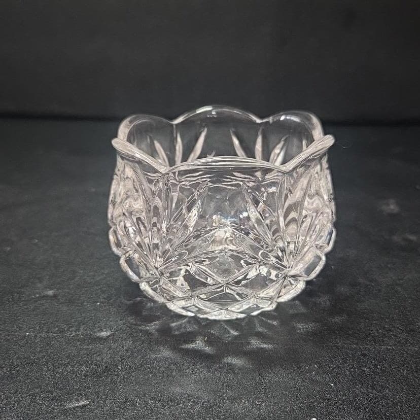 Crystal Clear Pineapple Design Candleholder, Vintage Diamond Pressed Glass - Thumbnail 2