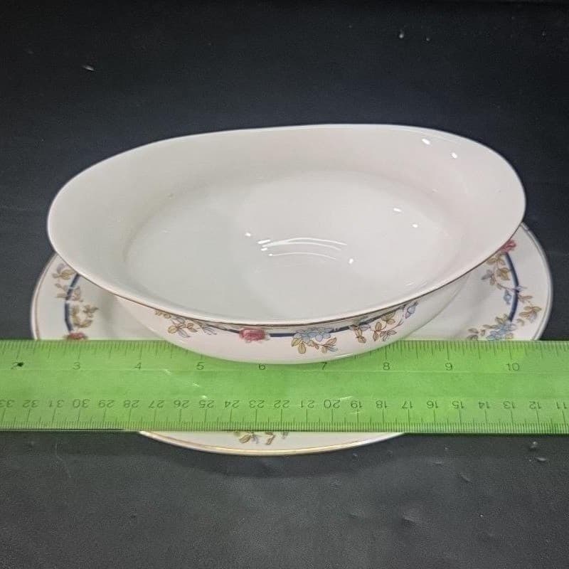 Victoria Czechoslovakia Fine China Gravy Boat, Underplate Attached Vtg Tableware - Thumbnail 8