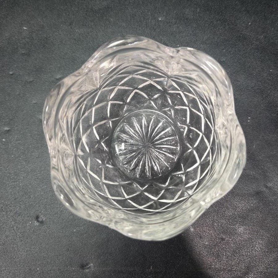 Crystal Clear Pineapple Design Candleholder, Vintage Diamond Pressed Glass - Thumbnail 7