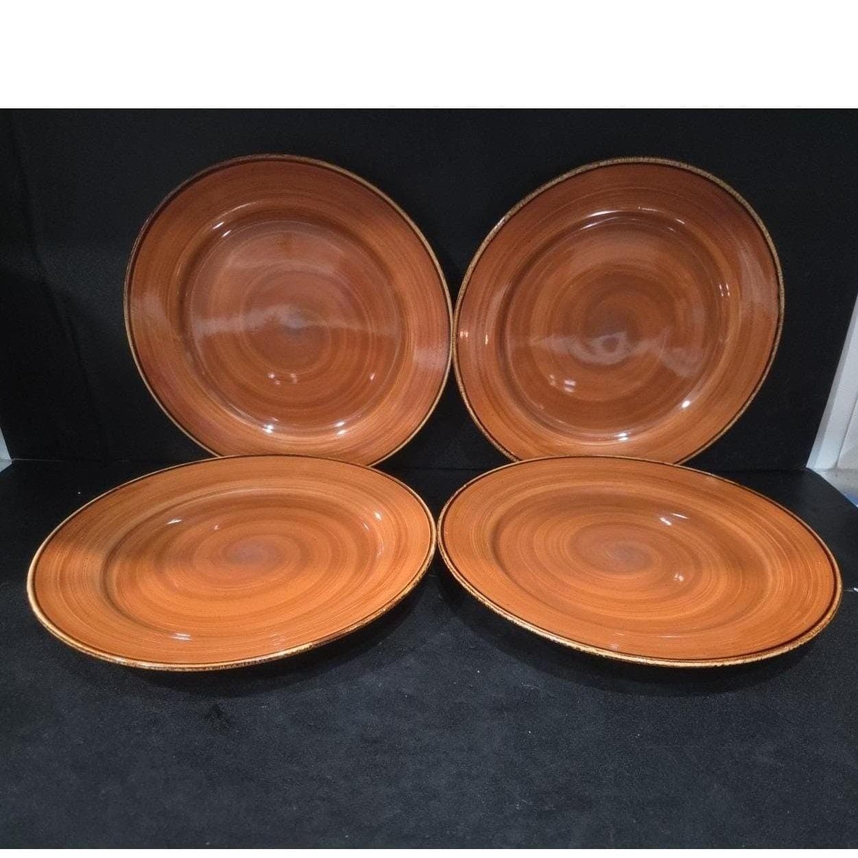Thomson Pottery Caramel Swirl Dinner Plates, Set of 4 Vintage Ceramic Dinnerware - Thumbnail 5