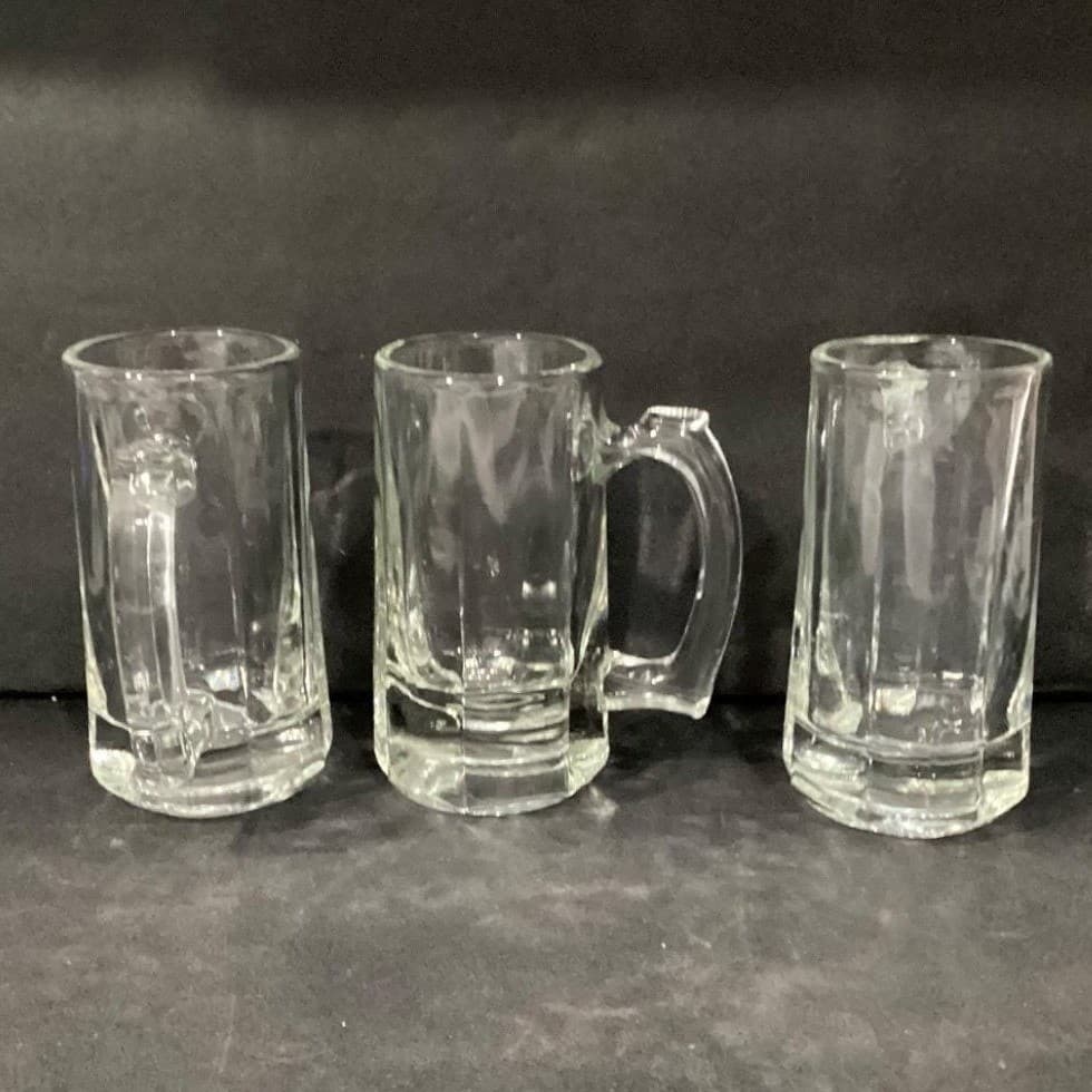 Libbey Beer Mugs, Set of 3, Heavy Glass Tankards, Paneled Sides & Thumb Handles - Thumbnail 6