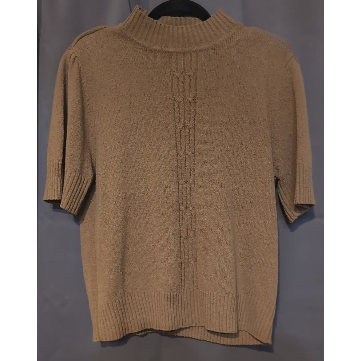 TanJay Mock Neck Short Sleeve Cable Knit Sweater Brown, Women's Large, B46192745 - Thumbnail 3